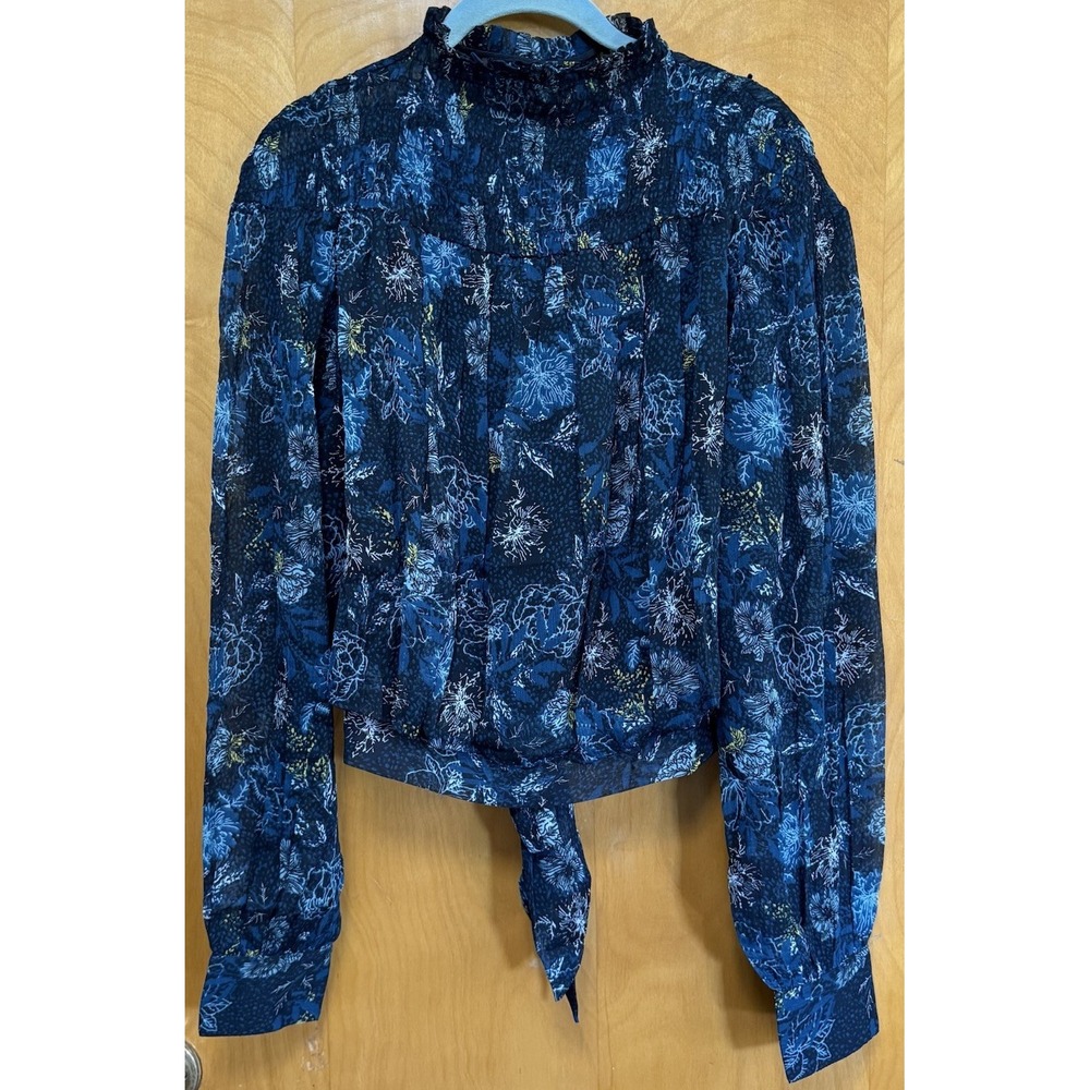 Bishop + Young Womens PYT Smock Neck Blouse Tie Back Jasmine Print Sz M NWT